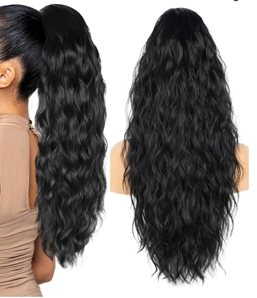 26 inch Black Ponytail Extension, Drawstring Ponytail