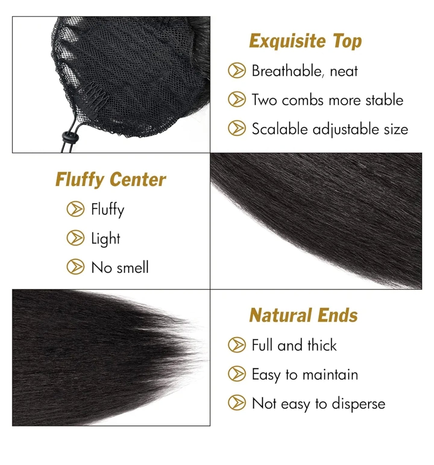 26 inch Black Ponytail Extension, Drawstring Ponytail