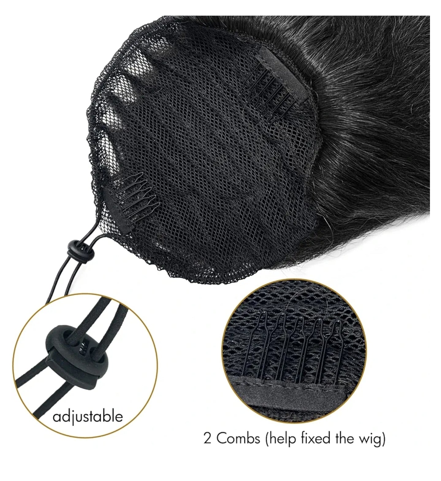26 inch Black Ponytail Extension, Drawstring Ponytail