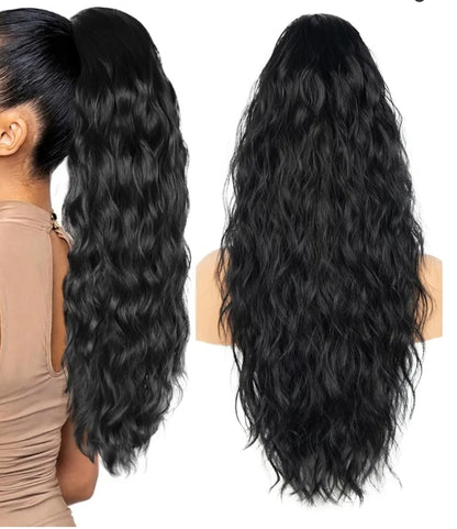 26 inch Black Ponytail Extension, Drawstring Ponytail