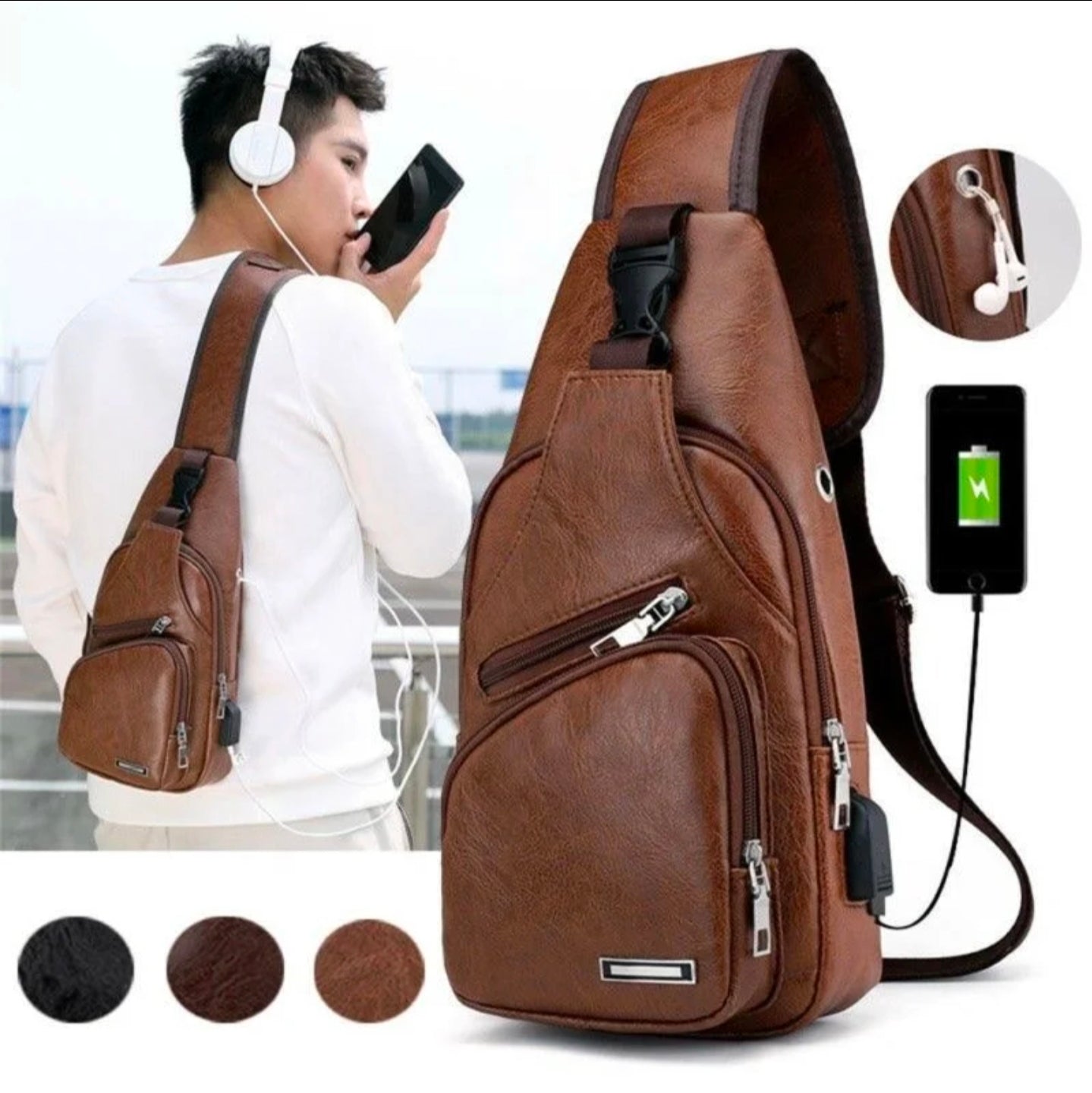 Men UB Charging and earphone hooks crossbody bag