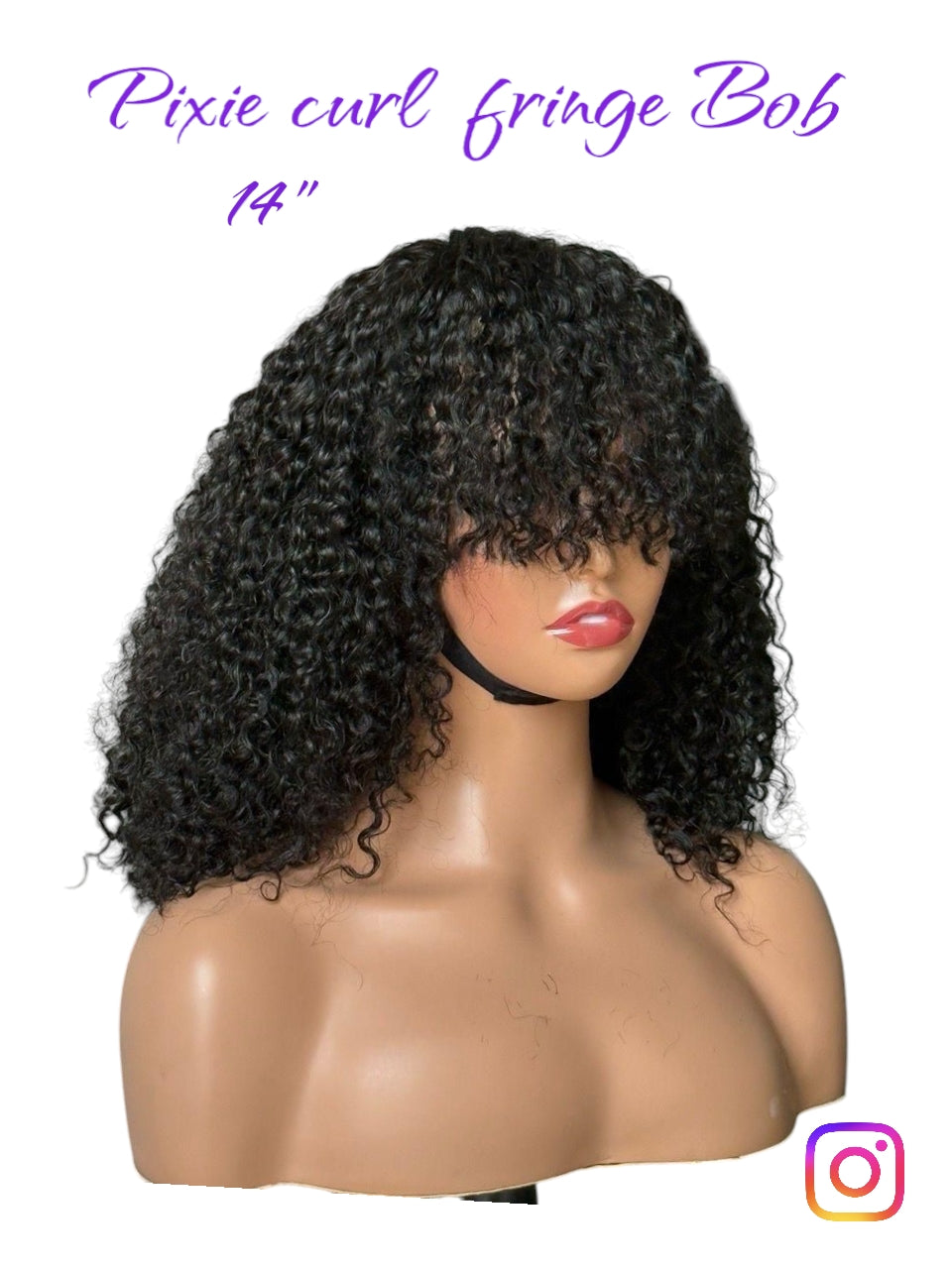Curly Pixie fringe curls Bob 14" full wig