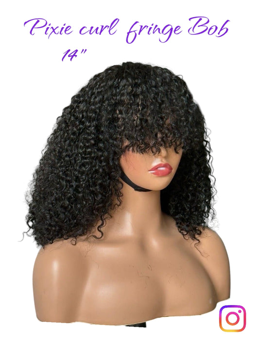 Curly Pixie fringe curls Bob 14" full wig